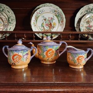 Vintage Lusterware Teapot, Creamer, & Sugar from Japan